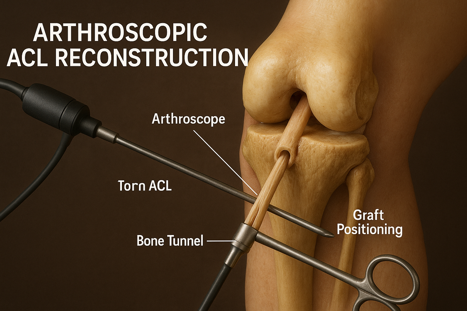 Step-by-step arthroscopic ACL reconstruction surgical technique showing graft placement