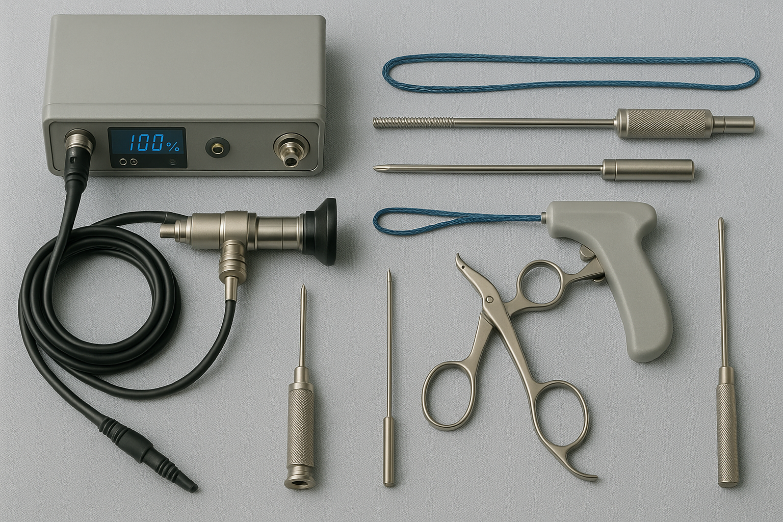 Modern arthroscopic ACL reconstruction surgical instruments in sterile operating room environment