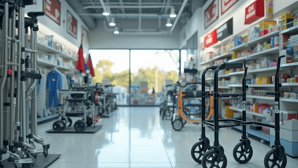 Various durable medical equipment including mobility aids braces and support devices