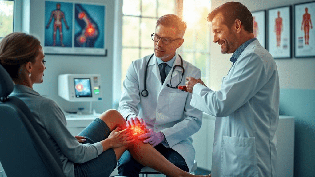 Board certified orthopedic surgeon consulting patient about knee surgery options