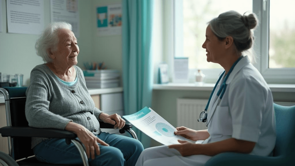 Healthcare professional consulting with patient reviewing durable medical equipment options