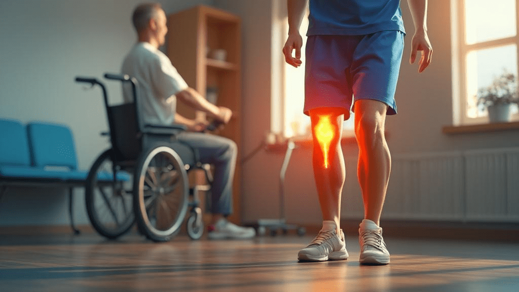 Patient demonstrating full knee mobility during post surgical recovery evaluation