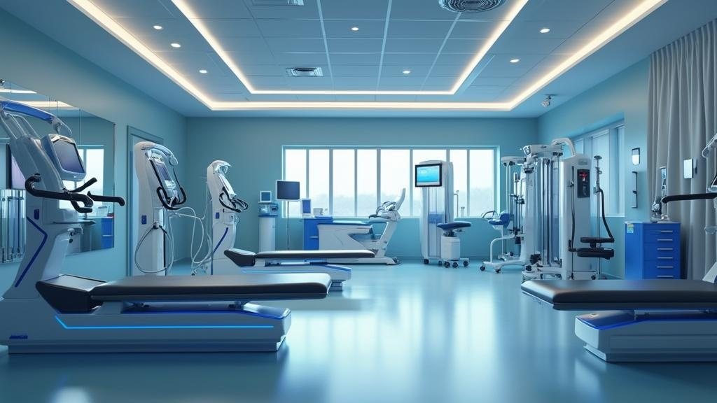: Advanced sports medicine facility showcasing cutting-edge rehabilitation technology and patient care equipment