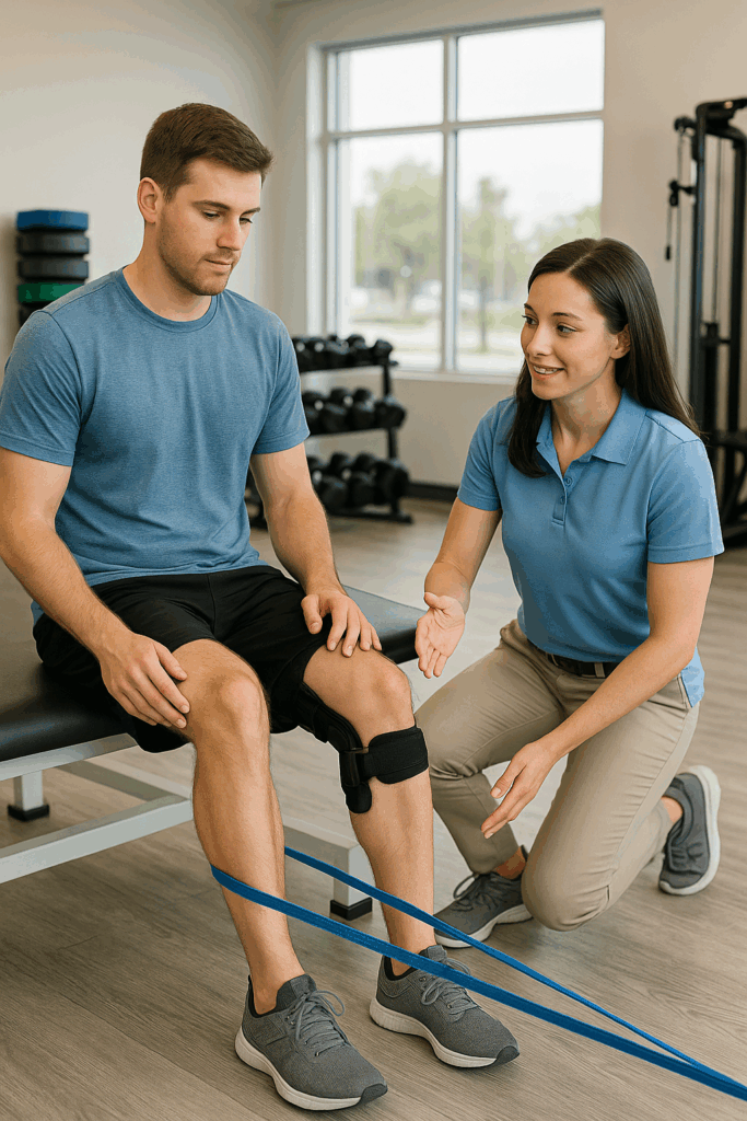 ACL repair Clermont physical therapy session with patient doing recovery exercises