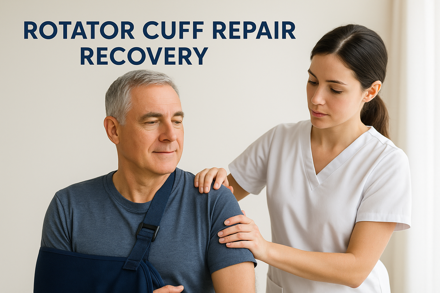 Infographic of rotator cuff repair surgery recovery process showing timeline, phases, and structured rehabilitation steps.