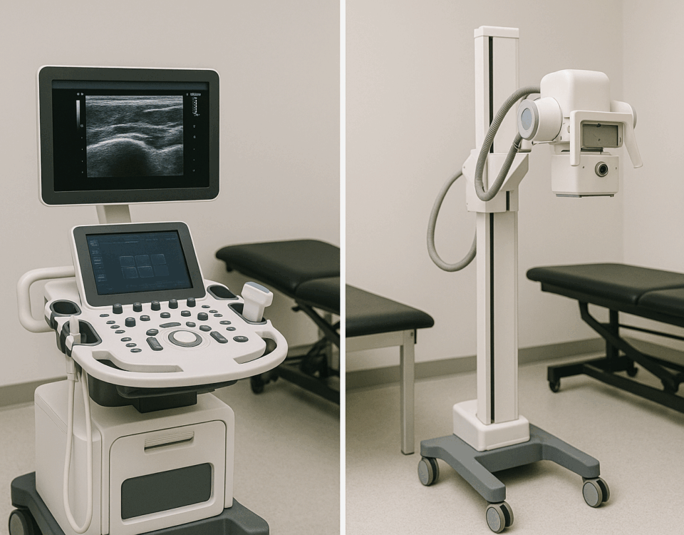 Sports injury urgent care equipment comparison showing specialized diagnostic tools