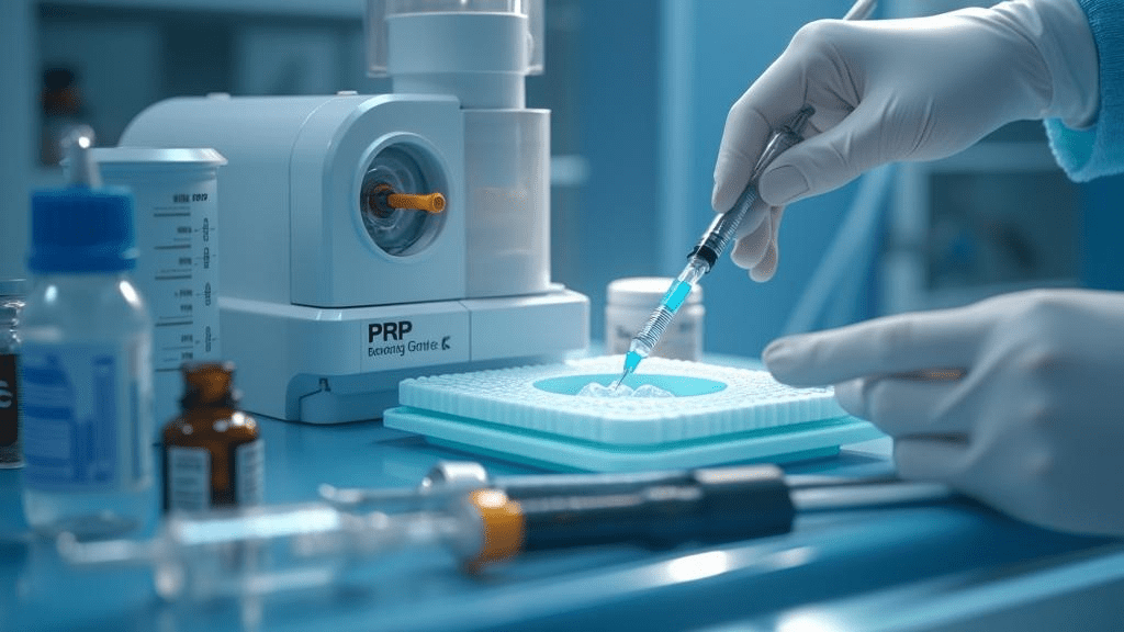 PRP therapy preparation showing centrifuge and injection setup for arthritis treatment