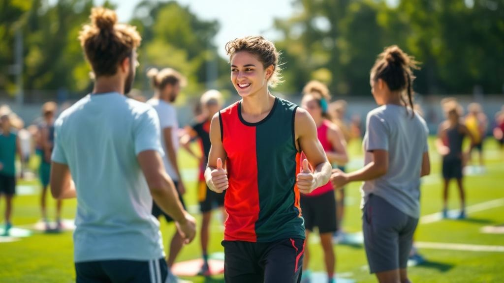 Teen sports overuse injuries prevention shown through teen athlete performing proper warm-up exercises with physical therapist supervision