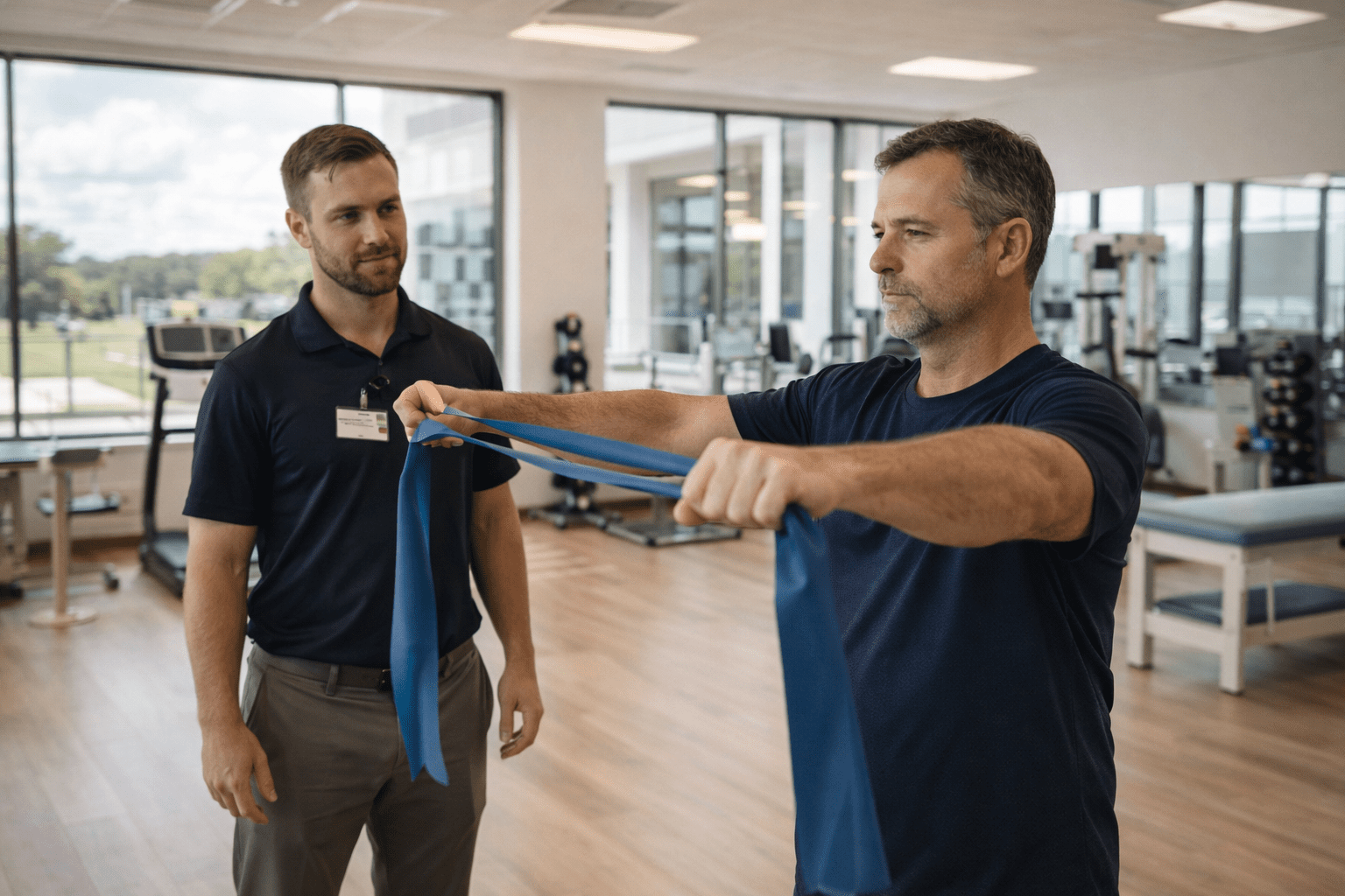 Patient performing physical therapy shoulder exercises at FSI orthopedic rehab center in Clermont Florida